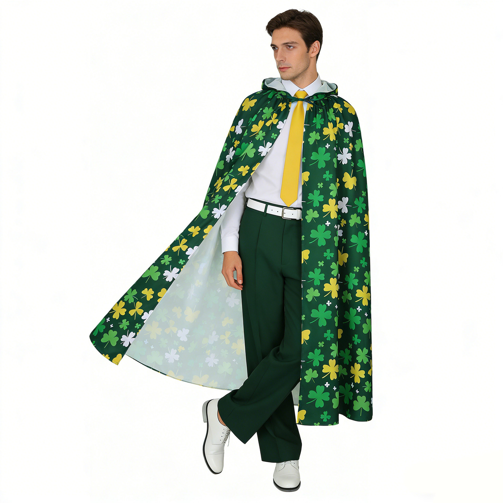 2026 New Arrival Unisex St. Patricks Day Hooded Cloak Shamrock Print Long Cape